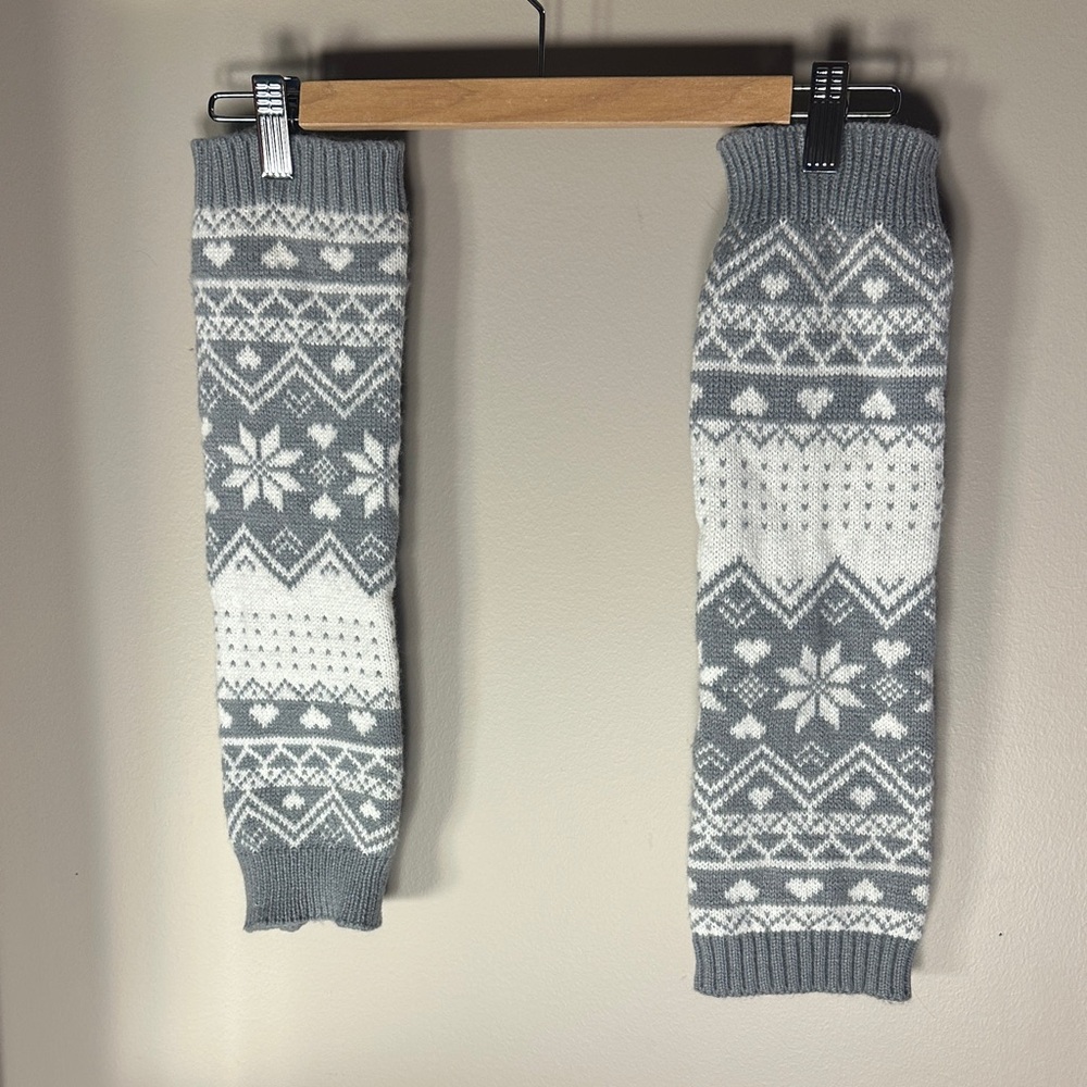 Gray and White Knit Arm/Leg Warmers